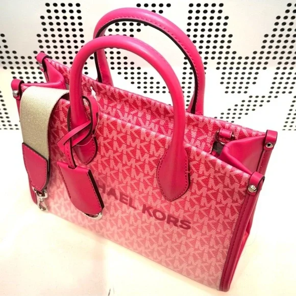 Michael Kors Mirella Small Ombré Signature Logo Crossbody Bag Dragonfruit - Picture 5 of 6